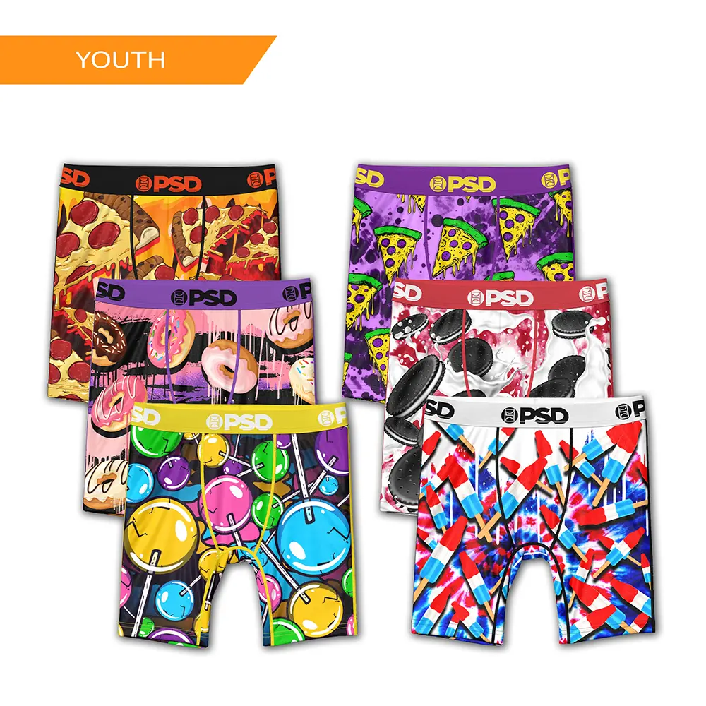 PSD Youth Boys Snack Boxer Brief 6 Pack - Soft, Breathable and Stretch Comfortable Underwear