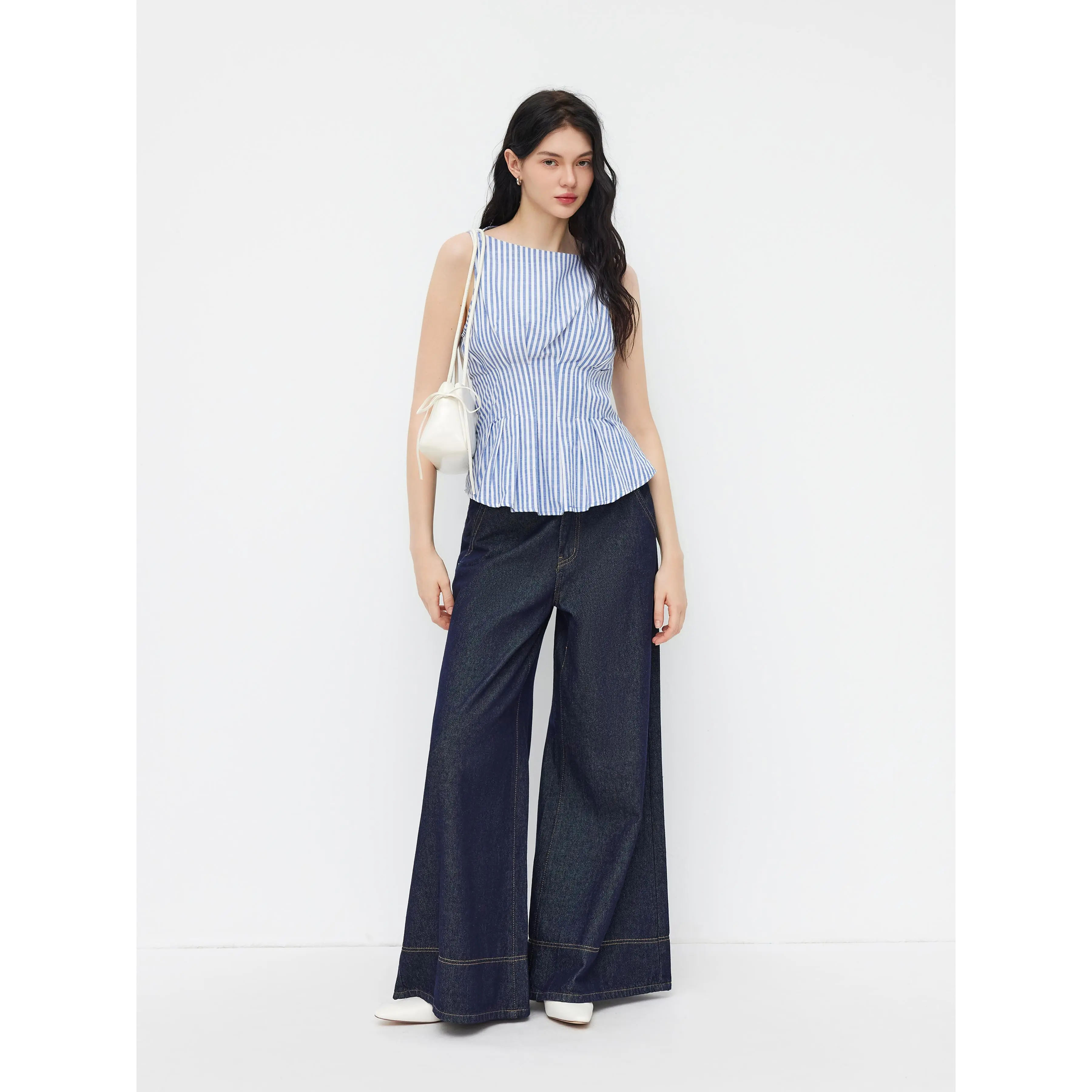 Cider Cotton-blend Boat Neck Stripe Pleated Tank Top SwimWeek