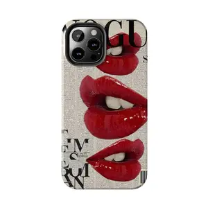 Trendy Red Lips Magazine Cover Phone Case Applicable to iP15Promax ip14Pro mobile phone case 12 trendy brand 13 anti-fall cover 14Promax 15Pro cute Plus phonecase Accessories Acrylic casetify