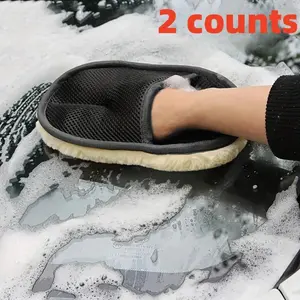 2pcs Car Wash Brush Cleaning Wool Soft Gloves Car Wash Gloves Car Wash Sponge Car Cleaning Car Wash Accessories Car Detailing Accessories