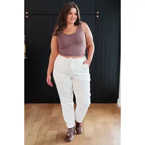 Charlene High Rise Contrast Thread Jogger in Ecru