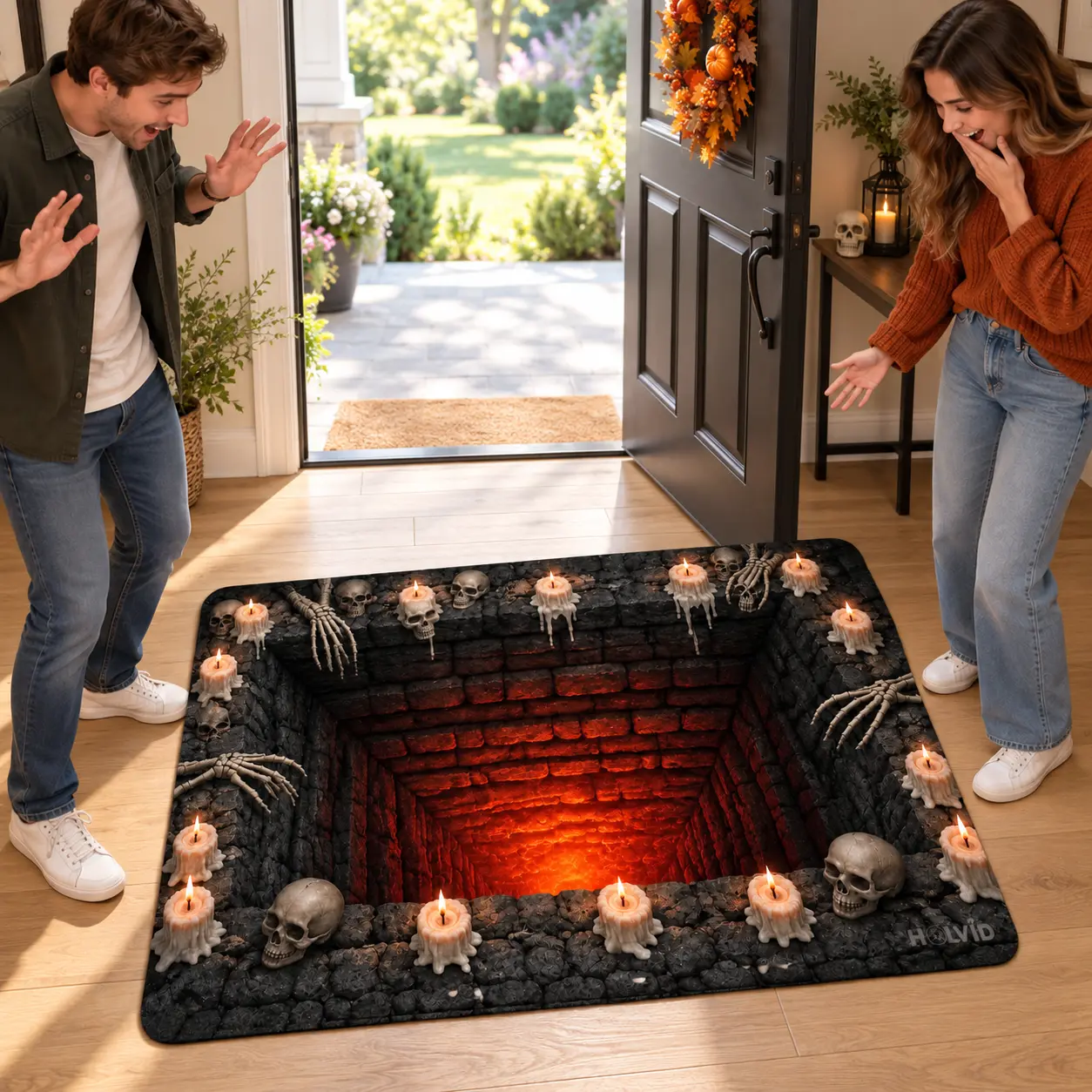 HOLVID 3D Skeleton Illusion Flannel Non-Slip Digital Print Doormat - Indoor Mat, Entryway Decor, Edgy Funky Haunted House Accent for Entryway Patio, Halloween Gift, Sohochic Horror Design