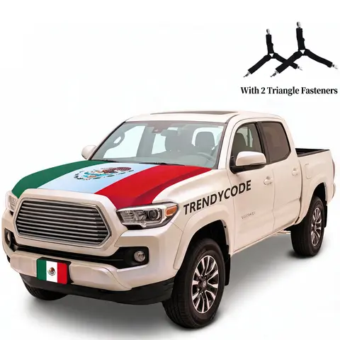 2 in 1 Mexico Set - 1 Car Hood Cover, Stretchable Fabric Truck Accessories with Durability, Water Resistance, Machine Washable, Triangle Clips, Bug Shielding, Fit for Trucks, Sedans, SUVs, Ideal for Parades, Parties