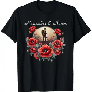 Y2K Summer Viral Print Oversized Graphic Vintage Unisex TeeVeterans Day 2026 USA Memorial Day Red Poppy Flower Military T-Shirt