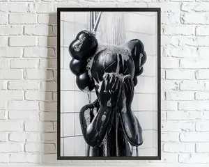 Black Kaws in Shower HypeBeast Poster, Printable Bathroom Wall Art, Kaws Poster, HypeBeast Figure Prints, Funny Art Print