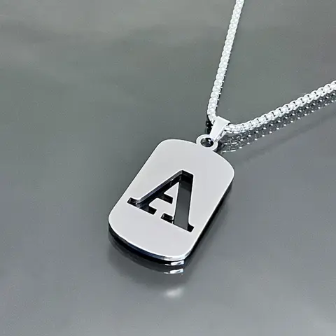 Men's Cool Stainless Steel Custom Initial Pendant Necklace - Hip Hop Geometric A-Z Alphabet Jewelry, Personalized Initial Tag Pendant, Fashion Cool Accessories, Men's Accessories, Unisex Birthday Gift
