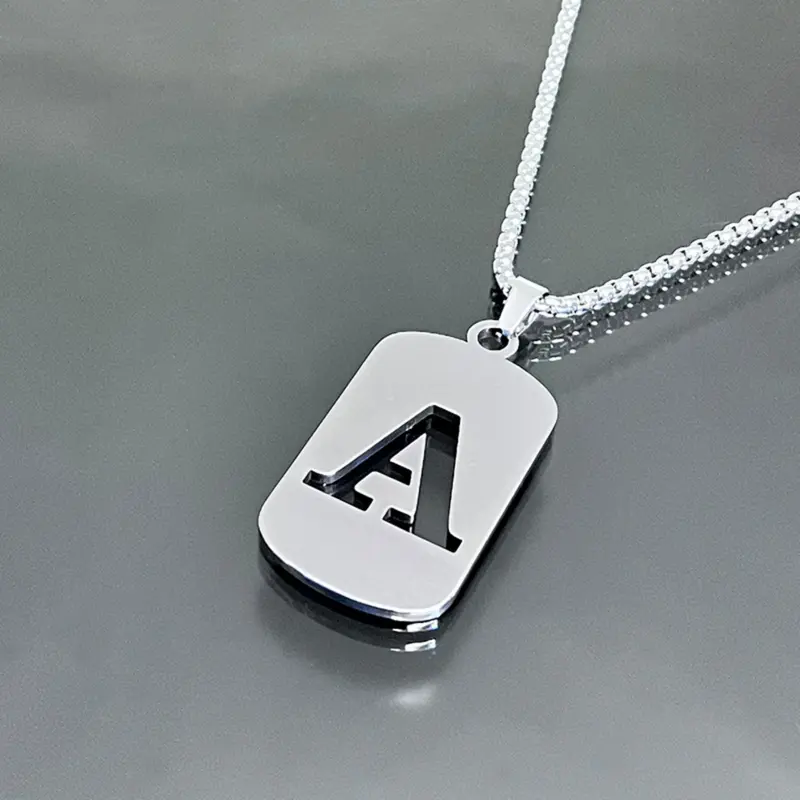 Men's Cool Stainless Steel Custom Initial Pendant Necklace - Hip Hop Geometric A-Z Alphabet Jewelry, Personalized Initial Tag Pendant, Fashion Cool Accessories, Men's Accessories, Unisex Birthday Gift
