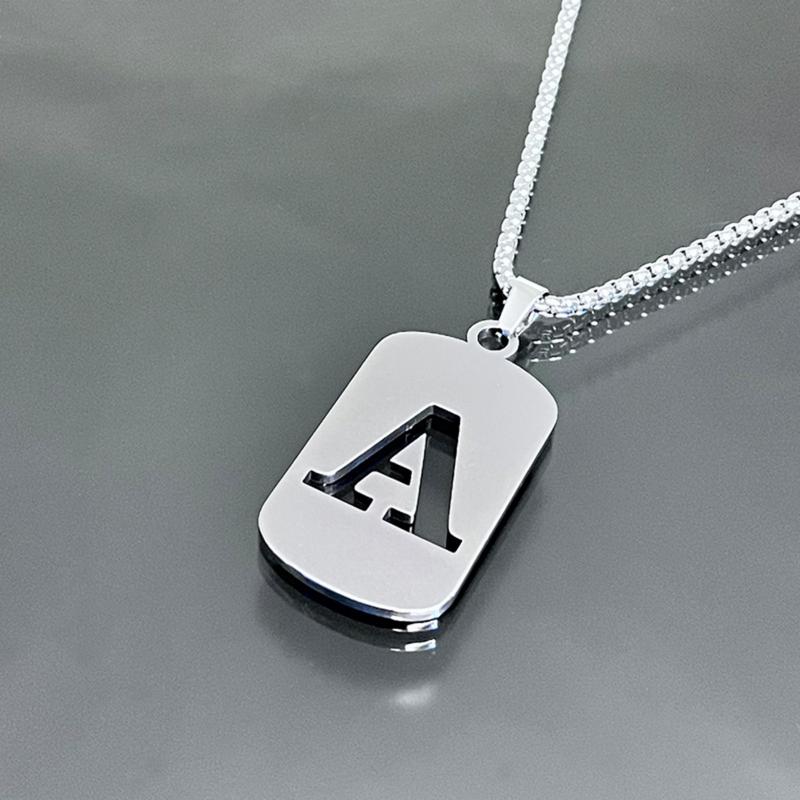 Cool Men's Jewelry Stainless Steel Initial Necklace for Men Hip Hop Geometric Pendant with A-Z Letter Pendant Chain for Friends Gifts Holiday Gifts