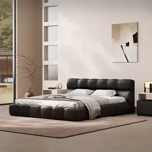 Modern Leather Bed Frame with Elegant Padded Headboard