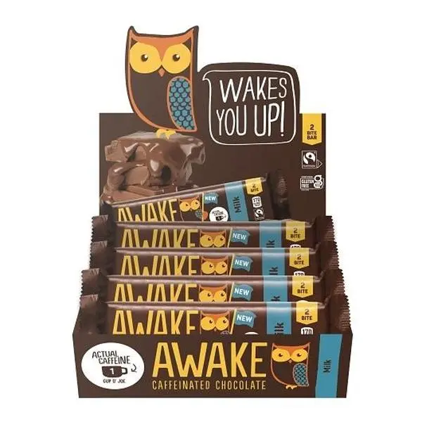 Awake Caffeine Chocolate Bar Milk Chocolate 1.2oz 20 ct