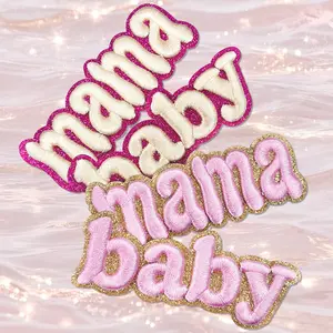 CY 4PCS 3D Iron On Patches Glitter Edge Embroidered Letter Applique for DIY Trucker Hats Clothes Jackets Jeans Backpacks