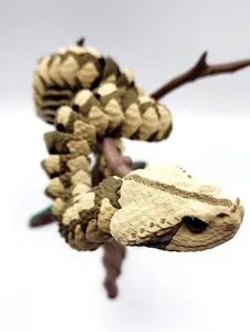 3D Printed Gaboon Viper Fidget Toy - Articulated & Poseable with Surprise Marble Eyes - Perfect Desk Pet & Reptile Lover Gift - Handmade Display Piece - America