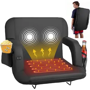 VEVOR Stadium Seat, 6 Adjustable Angle Wide Bleacher Chair, 2.9'' Cushion Padded Stadium Seat with Armrest and Back Support, Stadiums Chair with Hook Cupholder for Picnics, Beach Sports, and Gaming