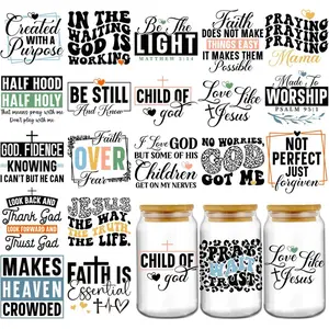 UV DTF Decals - 20 Sheets Christian Inspirational Quotes UV DTF Cup Wraps for 16 oz Glass Water Bottle, Jesus Faith Quotes Sublimation Transfer Stickers DIY Coffee Mug Bumper Decoration