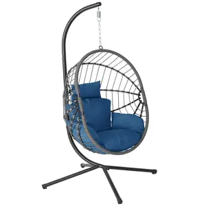 Hanging Chair with Stand, Wicker Rattan Egg Chair with Headrest & Arm Cushions,Indoor Outdoor Use - Perfect for Patio, Bedroom, Living Room