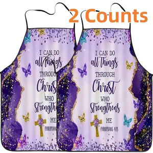 Purple Bible Quotes Apron Set,2 Counts Polyester Kitchen Apron for Cooking,Mother's Day Gift, Jesus,Cool Summer Apron for Women,Nails Design Tool,Nail Tech,Nails First,Nails Design,Nails Art,Kitchen Essential