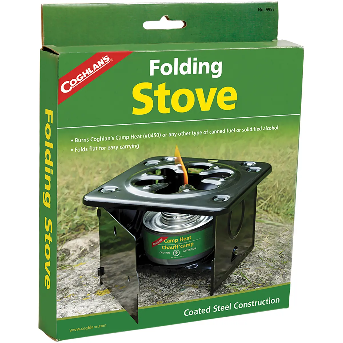 Coghlan's Folding Stove, Windproof and Collapsible Coated Steel Camping Equipment for Backpacking, Folds Flat for Easy Carrying