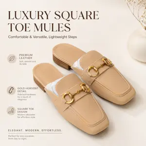 Square Toe Loafers with Gold Horsebit Detail – Soft Leather & Cushioned Insole
