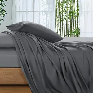 100% Viscose Derived from Bamboo_Sheets Queen Size, Breathable & Cooling Bed Sheets for Hot Sleepers, Hotel Luxury Bedding Sheets, 16" Deep - 4PC (Dark Grey,Queen)