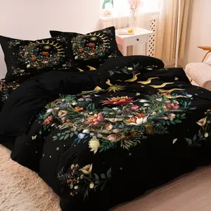 3pcs Duvet Cover Set, Flower Garland Sun Moon Stars Bedding Set, Soft Comfortable Duvet Cover, For Bedroom, Guest Room (1*Duvet Cover + 2*Pillowcase, No Comforter, No Pillow Core)