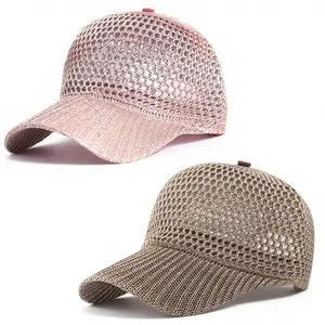 [Set of 2] Aesthetic Hollow Straw Baseball Hat Vintage Crochet Woven Summer Cap for Women, French Elegant Minimalist Sunshade Ponytail Cap Pack, Soft Foldable Travel Beach Wear Casual Streetwear Match Outfit Gifts for Her