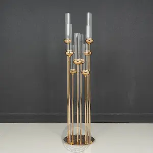 Gold Cluster Candle Holder Box Decor 5 Pack - 8 Arms, Metal & Glass Ornaments, Total Height 48”, Assembly Required