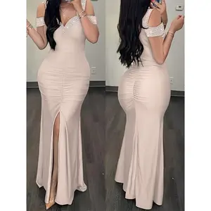 Women'sElegantOff-the-ShoulderEveningDresswithRhinestoneEmbellishmentsHighWaistBodyconSilhouetteLongFormalGownforSummerWeddingsMP24457851-SpaghettiStrapFabricPolyesterDryCleanMachineWashableSolidColorMicroElasticity