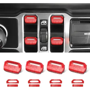 4PCS Upgraded Window Switch Button Cover Compatible with Jeep Wrangler JL JLU 2018-2025 and Gladiator JT 2020 2021 2022 2023 2024 2025 Wrangler 4xe Interior Accessories(Bright Red)