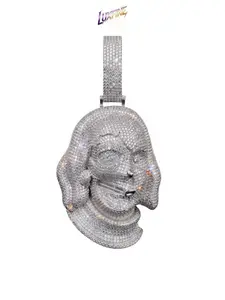 LUXFINE Iced Out Female Character Pendant,franklin Solid Metal with Cubic Zirconia, Rose Gold Plated Hip Hop 3D Portrait Statement Charm Necklace for Men Women