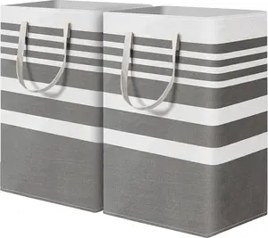2 Pack Grey Laundry Baskets 75L Large, Collapsible Laundry Hamper Dirty Clothes Hamper Freestanding Waterproof with Reinforced Padded Handles, for Dorm Bedroom Bathroom Apartment Essentials
