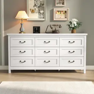 Loomie 9 Drawer Triple Dresser for Bedroom, 63" Dresser with Wide Chest of Drawers, Minimal Furniture Organization Interior