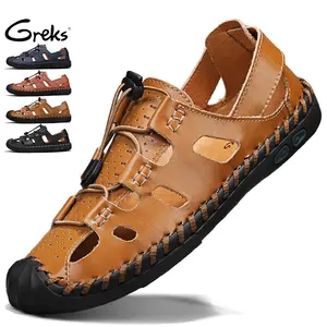 GREKS Men’s Closed-Toe Adjustable Hollow Cut-Out Sandals, Breathable Lightweight Summer Warm Weather Casual Outdoor Hiking Fisherman Footwear