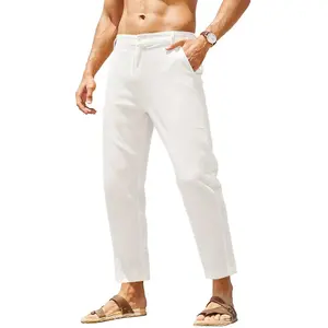 Men’s solid-color fashion suit pants; men’s solid-color lightweight casual slim-fit yoga beach pants with an elastic waistband—ideal for everyday work; 100% cotton