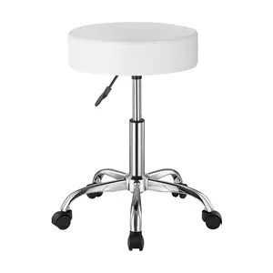 VEVOR Rolling Stool with Wheels,  450 LBS Weight Capacity Round Rolling Stool Chair, Height Adjustable Thickened PU Leather Swivel Stool for Salon, Spa, Massage, Tattoo, Clinic, White
