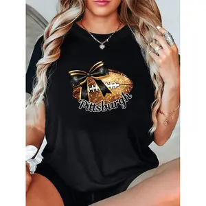 Pittsburgh Football Bow T Shirt for Men and Women Unisex Casual Fan Gift Game Day Outfit and Casual Attire Comfortable and Machine Washable
