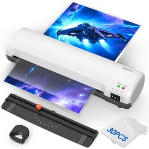 9 Inch Laminator Machine with Hot & Cold Modes, Portable Thermal Laminator A4 with ABS Jam Release, 30 Laminating Sheets, Paper Trimmer & Corner Rounder for  Office School, Gray&White