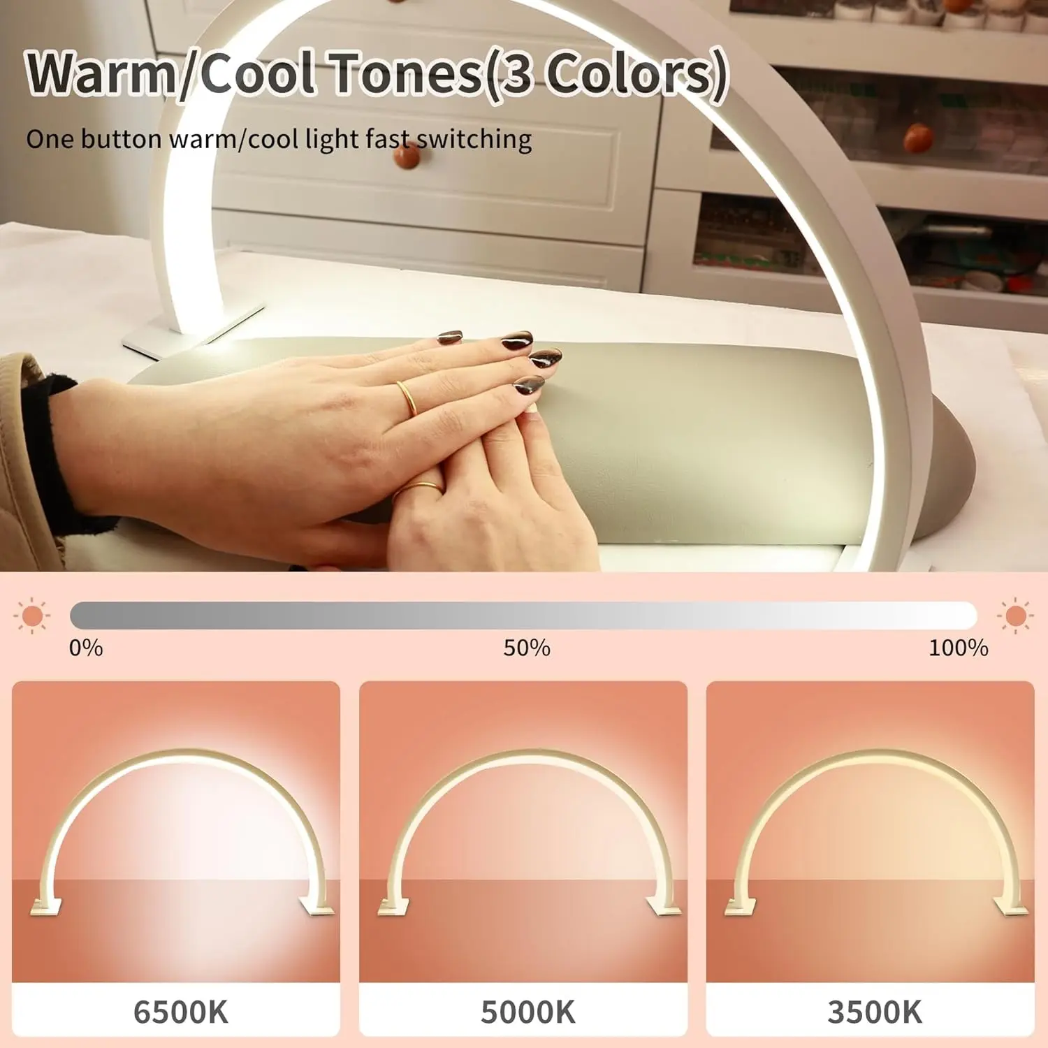 Portable LED Nail Lamp, Half-Moon Design, USB Powered, Push Button Control, Low Voltage, Light Dimmable, Ideal for Manicure, Nail Art, Eyelash Extensions, Tattoo, Skincare, Half Moon Lamps