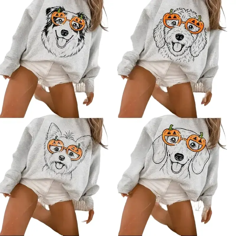 Custom 50+ Dog Breeds Halloween Sweatshirt, Funny Spooky Puppy Graphic Tee, Trick-or-Treat Dog Tee, Cute Halloween Dog Lover T-Shirt, Unisex Sweaters, Ash Grey Color – DarkFlex
