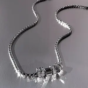 Titanium steel necklace - unisex minimalist style, sparkling diamond circle pendant, titanium steel necklace for women, accessible luxury, versatile clavicle chain, trendy for men