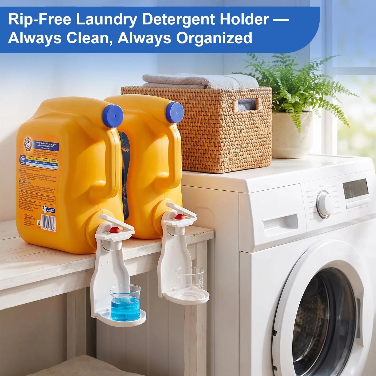Plastic Laundry Detergent Bottle Dispenser Stand with Press Function - Compact, Smooth Upgraded Nozzle, Anti-Drip Catch Tray, Easy-Access Switch, Leak-Proof Soap Dispenser for Laundry Room