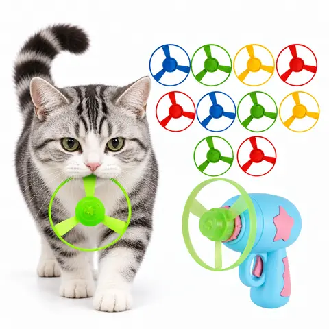 Cat Interactive Fetch Toy Set, Flying Disc Launcher Toy, Cat Track Toy for Training Exercise Chasing Interactive Toys for Indoor Play, Flying Propellers For Pet