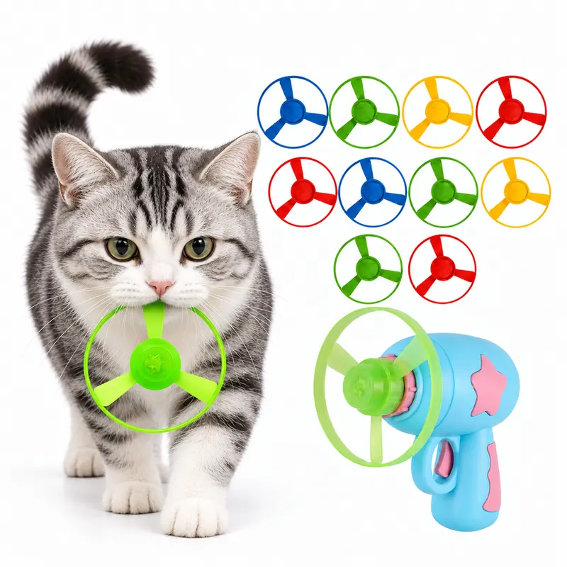 Cat Interactive Fetch Toy Set, Flying Disc Launcher Toy, Cat Track Toy for Training Exercise Chasing Interactive Toys for Indoor Play, Flying Propellers For Pet