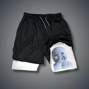 Tuff Baby Holding Laugh  – Merch Summer Men's Shorts - Oversized Graphic Polyester Shorts for Men, Breathable & Quick-Drying, Double-Layer Sports Shorts with Elastic Waistband , Perfect for Meme Lovers and Emoji Fans