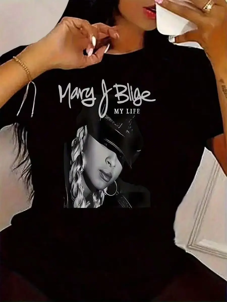 Mary J.Blige "MY LIFE" Album Tribute T-Shirt - Legendary Portrait Of The King Of Hip-Hop-Comfortable Crew-Neck Short-SleeveT-Shirt, Perfect For Summer Casual Athletic