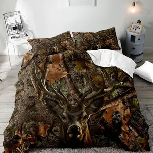Camouflage Deer Pattern Bedding Set, 2/3 Counts/set Including 1 Decorative Duvet Cover & 1/2 Pillowcase, Soft Comfortable Bedding Set for Home Bedroom