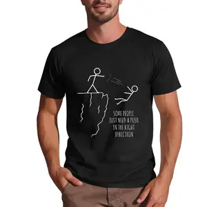 Some People Just Need A Push In The Right Direction Stick Figure Graphic T-Shirt Sarcastic Humor Tee