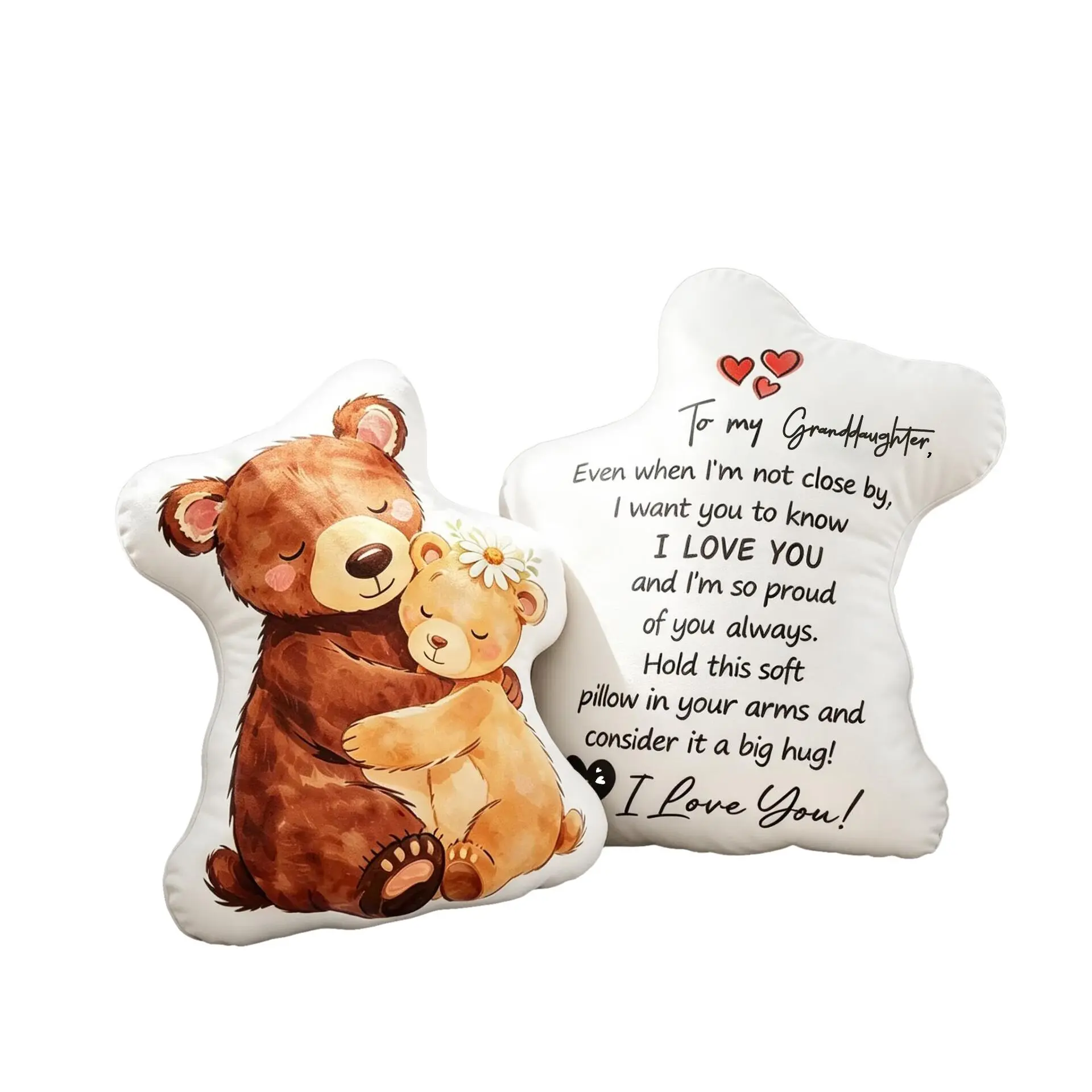 Granddaughter Gift Bear Hug Shaped Pillow 14inch Double-Sided Print Soft Cozy Decor Cushion from Grandparents
