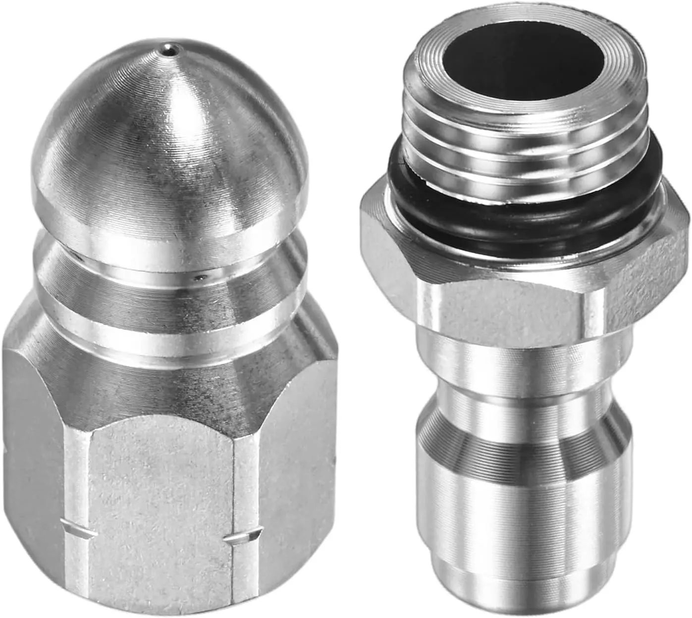 Stainless Steel High-Pressure Sewer Jetter Nozzle, 1 Front 6 Rear Water Jetting Nozzle, Sewer Cleaning Tool high-pressure Nozzle G1/4 Thread Drain Pipe Clog Remover for Toilet Hair Blockage Unclogging