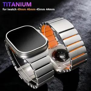Titanium Rubber Band for Apple Watch Ultra 3 2 1 49mm Series 10 11 46mm Metal Strap for Iwatch 7 8 9 45mm 6 5 4 SE 3 44mm Correa