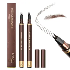 Pudaier 2 Pack Eyebrow Pen Waterproof Microblading Pencil 4 Tip Precise Makeup for Women Dark Brown Non-Dry Last All Day Vegan Cruelty-Free